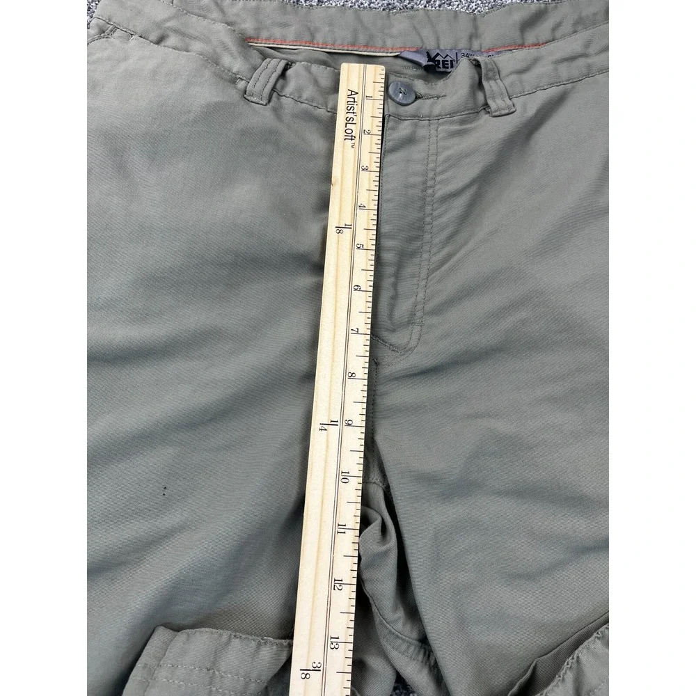 Rei Pants Men Size‎ 34Wx30L Flat Front Outdoor Travel Camping Hiking Olive Green